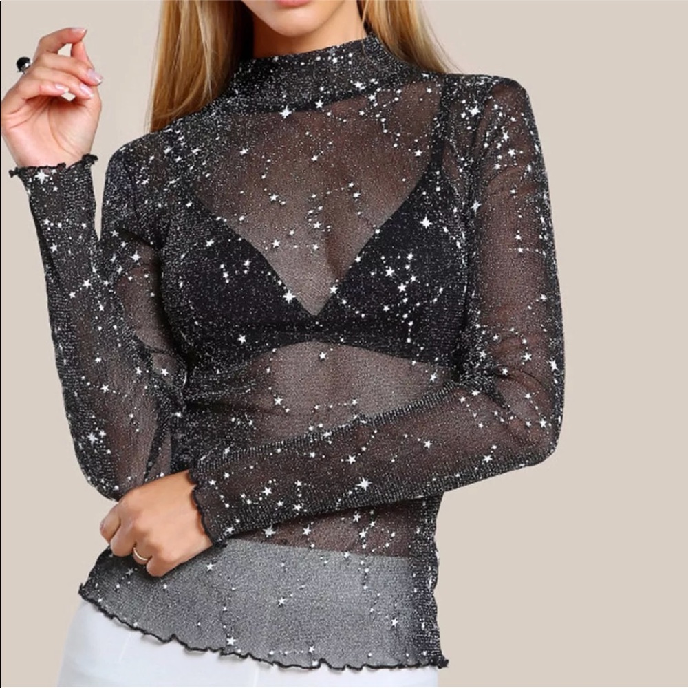 Shimmer sheer long sleeve top